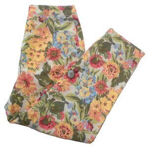 Susan Bristol Crop Ankle Pants Multi Floral Linen Blend